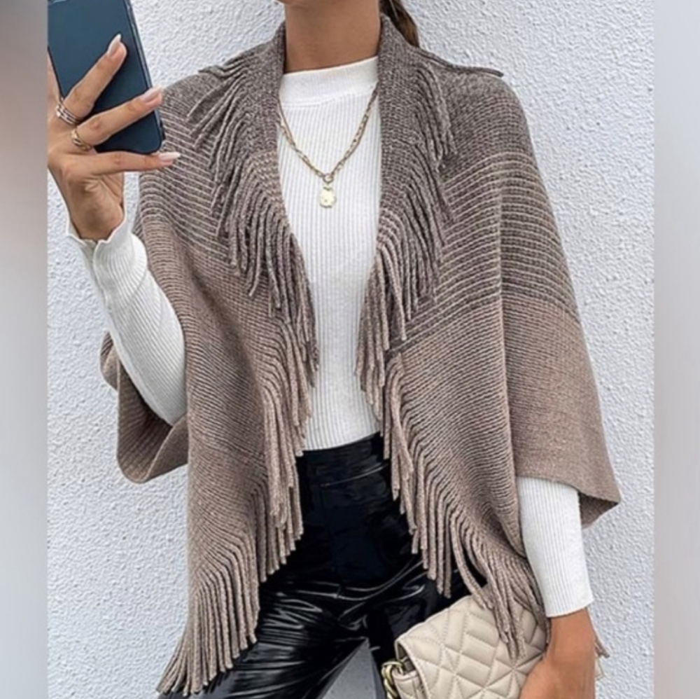 Fringe Poncho/Ruana Sweater